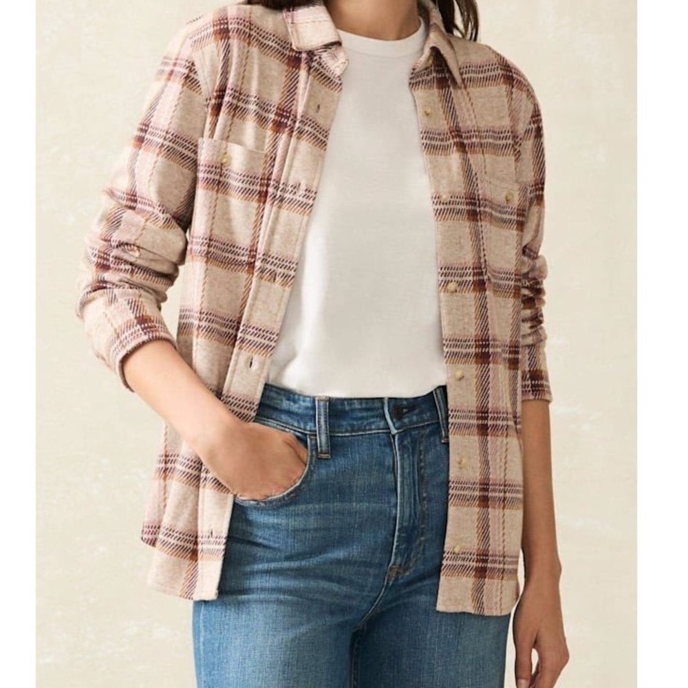 Faherty Legend Sweater Shirt Cranberry Haze Plaid Flannel Button Down - Small